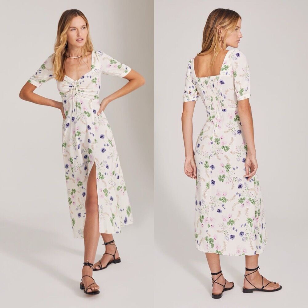 Favorite Daughter The Vineyard Dress in Spring Floral Size 2 Ivory Midi NWT $288